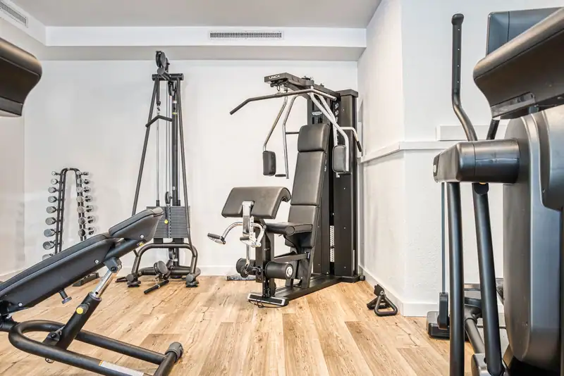Technogym Unica strength station and cable pulley with dumbbell stand