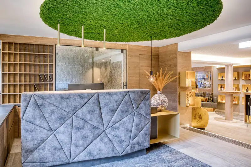 Reception with moss ceiling at GenussHotel Sonnblick
